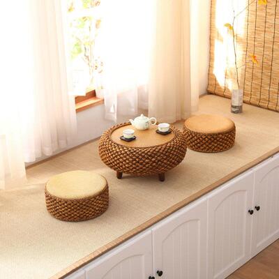 藤炕几简约飘榻窗桌子小茶桌几卧室HVX阳台民宿小圆桌轻奢榻米编