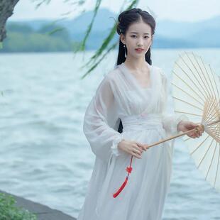 白色汉服女成人小龙女同款古装仙气飘飘古风古典舞蹈演出服装夏季