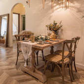 美式 餐厅侘寂风桌子 乡村餐桌复古做旧长桌实木家用客厅罗马柱法式