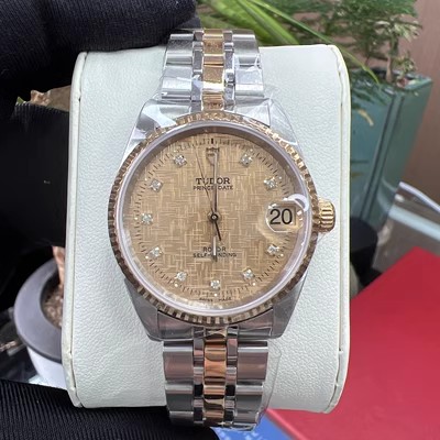 经典款9.8新 帝舵公主系列精钢18K金自动机械表32MM钻石女表72033