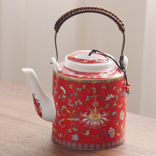 青花茶壶老式复古提梁壶加厚瓷器现代防烫泡茶陶瓷凉水壶凉冷热水