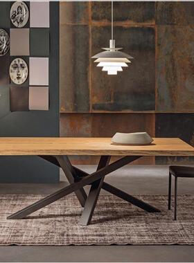 洽谈桌lo09332t铁艺业风桌f简约长方工形代实木工作台现办公桌会