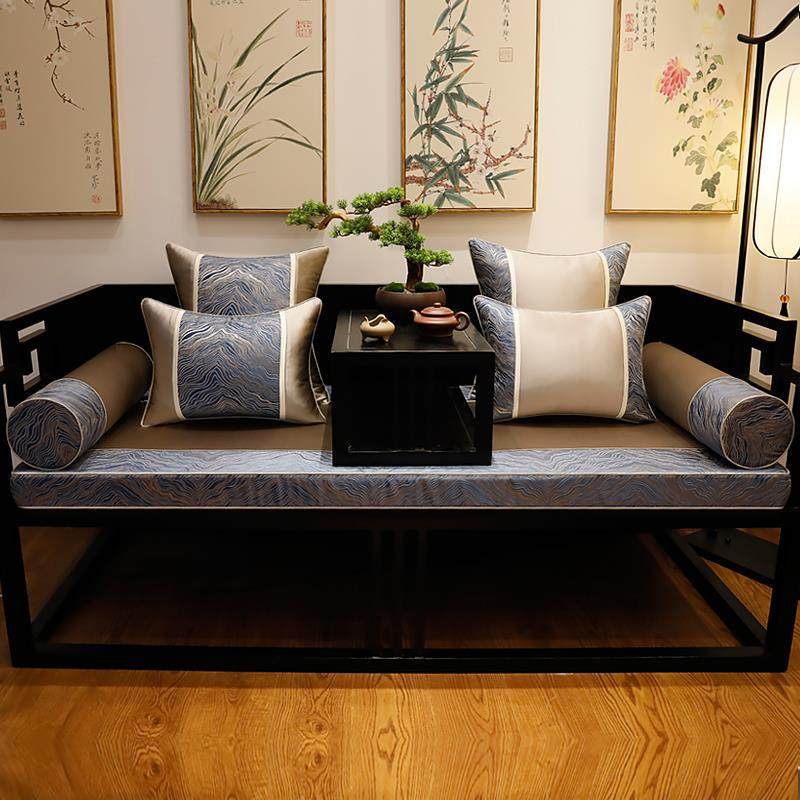 新款新中式现代沙垫发实木五家具坐垫古典红木床靠垫罗汉垫子件套