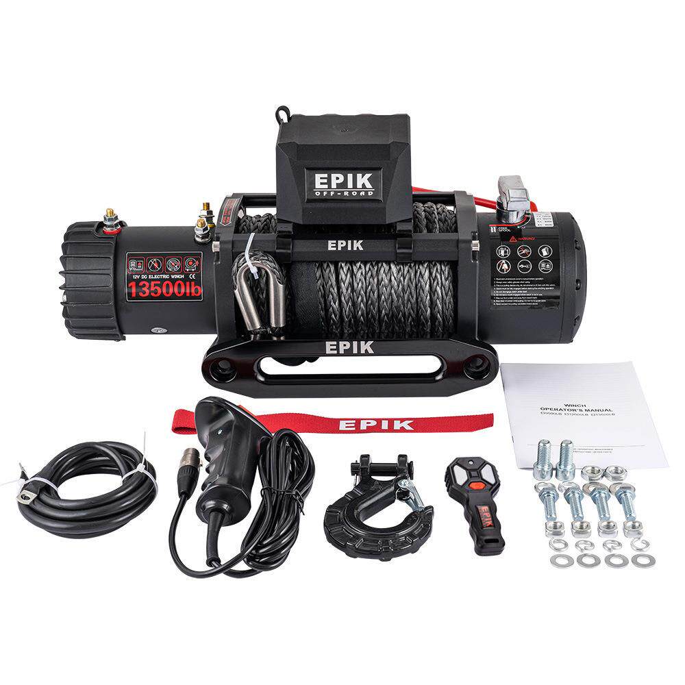 13500磅车载电动绞盘 越野脱困钢丝尼龙绞绳可选汽车绞盘小吊机