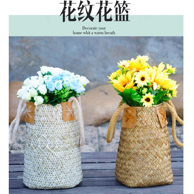 厂家直销手提藤编花篮柳编草编花盆特价新款中号圆形花盆量多优惠