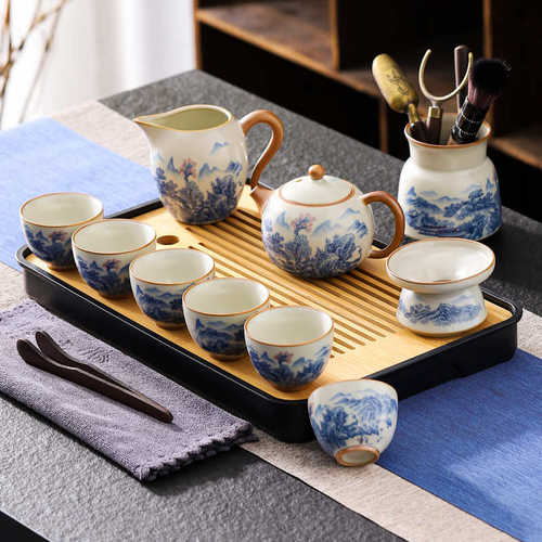 米黄汝窑功夫茶具套装家用2023新款开片茶壶手工茶杯办公泡茶整套