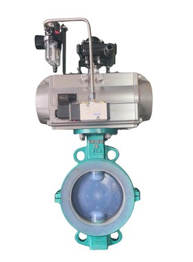 D671F46-16C气动衬四氟蝶阀耐酸碱腐蚀气动衬氟对夹蝶阀DN50-1200