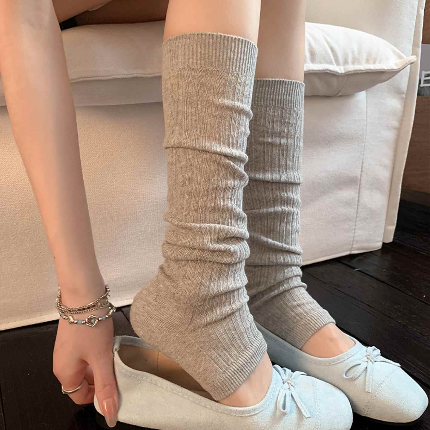 灰色袜子女泡泡袜套夏季薄款纯棉长筒袜日系踩脚腿套小腿袜女夏天