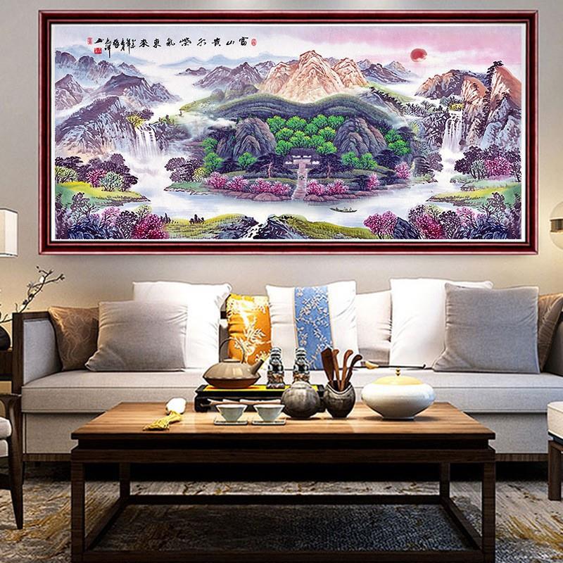 钻石画满钻新款紫气东来客厅山水画贴钻十字绣砖石贴画秀