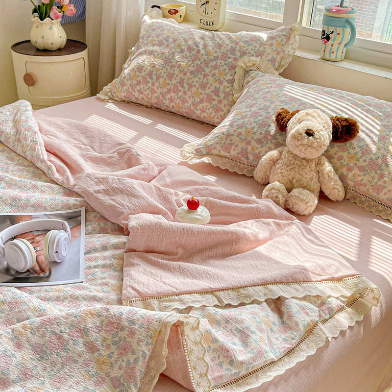 三件套空调棉碎花四床单双人柔软夏凉全件套水洗田园风被套边被,床上用品,床品套件/四件套/多件套,淘宝优惠券,粉丝福利购,淘宝优惠卷