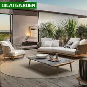 户外沙发组合别墅庭院室外休闲 露台花园藤编沙发防水防晒柚木沙