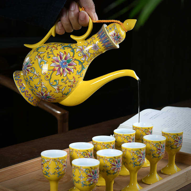 陶瓷酒具套装珐琅彩宫廷瓷黄白酒壶分酒器酒杯酒具礼品logo定 制