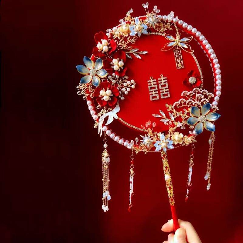 新中式红金团扇材料包新娘结婚秀禾服婚礼拍照