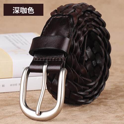 正品织皮皮带男真皮编扣织腰带女针头层纯牛休闲 简约个性手工编