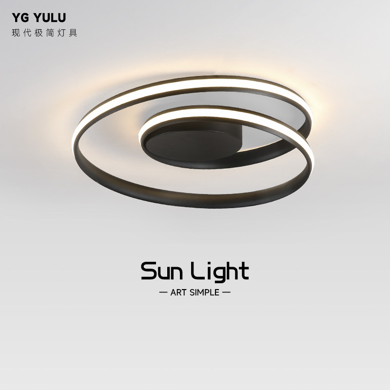 北欧卧室灯吸顶灯简约现代创意个性黑金圆圈LED房间书房网红灯具