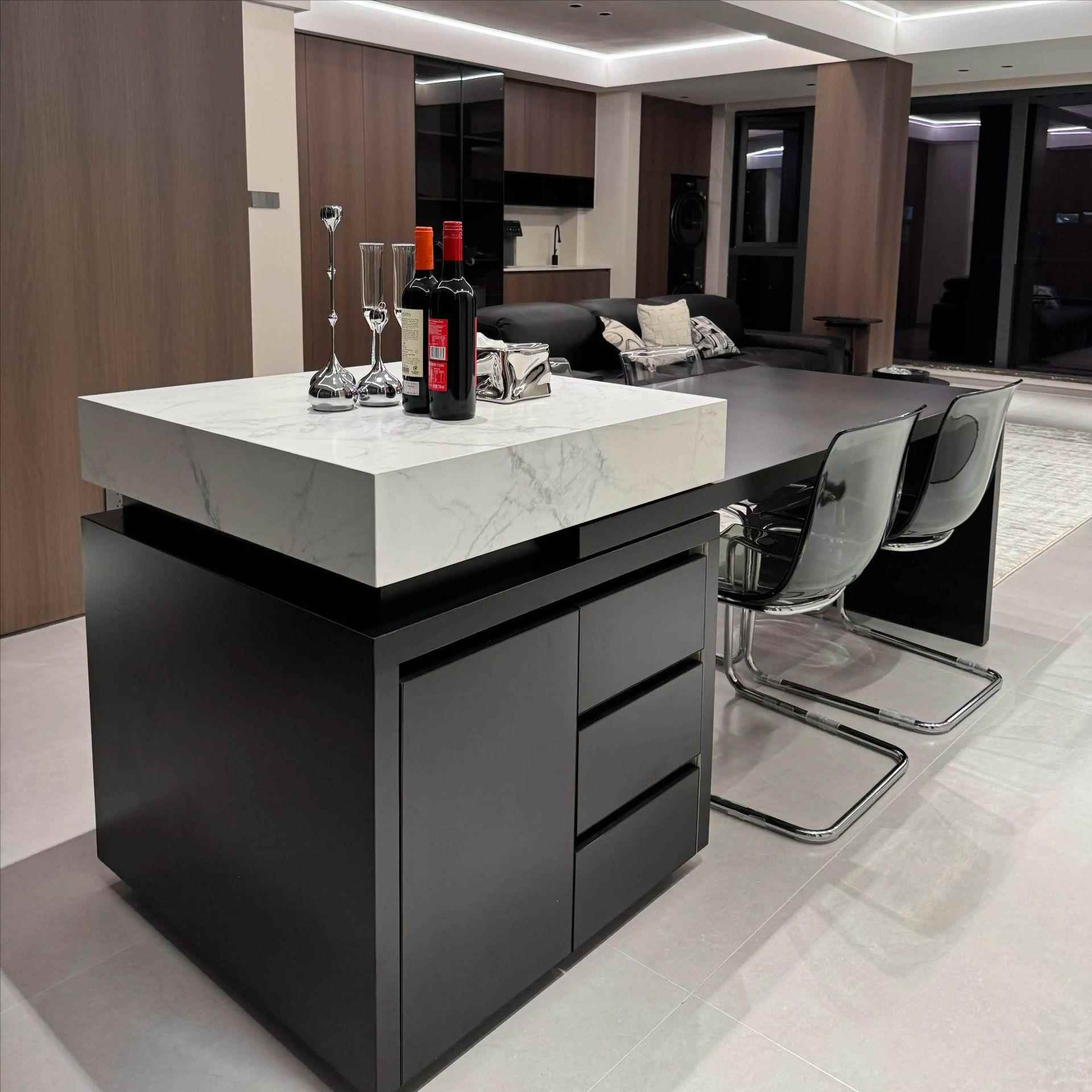 岩板岛台餐桌一体可伸缩家用倒台小户型开放式厨房吧台轻奢中导台