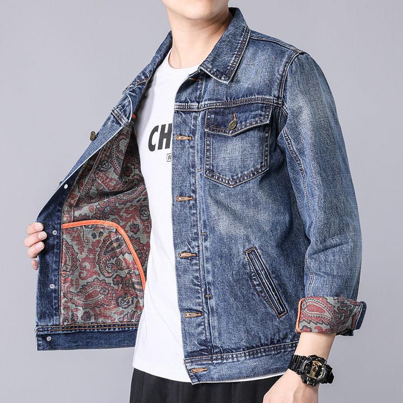 高端印花牛仔外套男春秋季覆古韩版夹克衫2025新款休闲男士外套潮