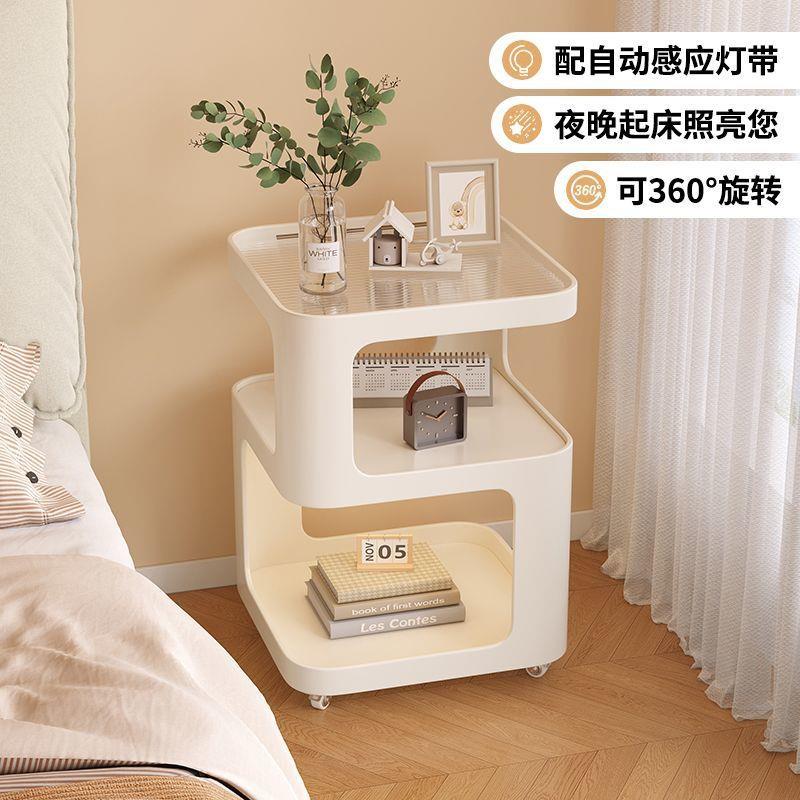 小型床头柜简约现代家用卧室床头置物架带灯铁艺创意可移动边几