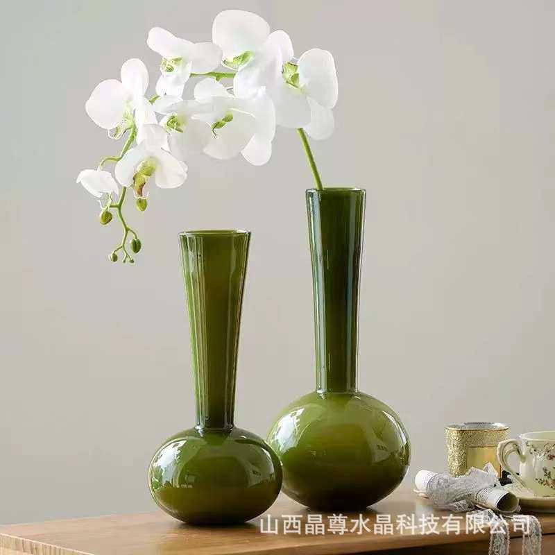 法式中古ins风轻奢插花高级感复古橄榄绿色玻璃花瓶客厅摆件家居,家居饰品,花瓶,淘宝优惠券,粉丝福利购,淘宝优惠卷