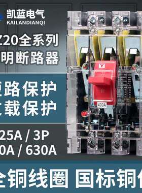 DZ20Y-225/3300塑壳断路器380V三相三线空气开关透明外壳400A630A