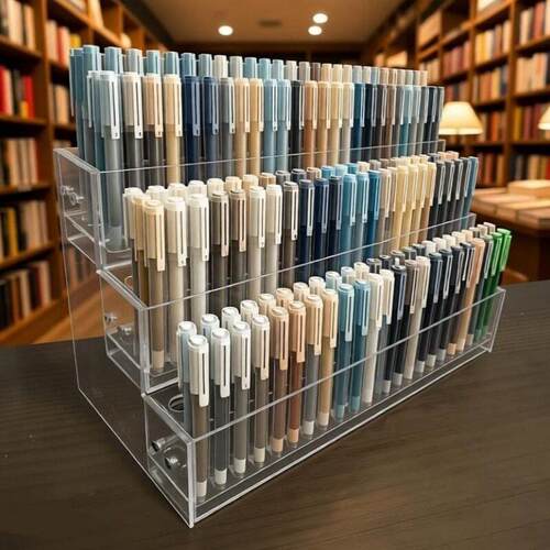 跨境现货供应笔架透明收纳展示架文具店桌面大容量软胶握整理架子
