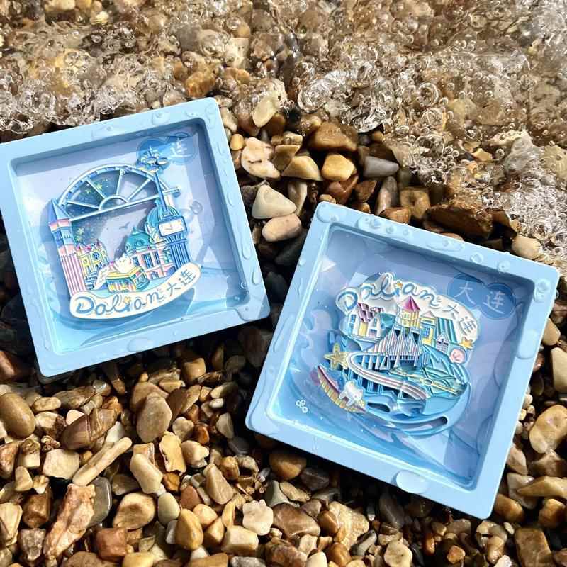 大连流沙冰箱贴猫的天空之城辽宁东方水城旅游文创纪念品城市徽章