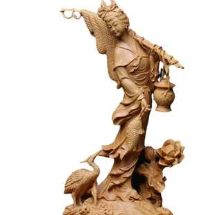 正宗小叶黄杨木雕渔家姑娘满载而归摆件实木精雕工艺品