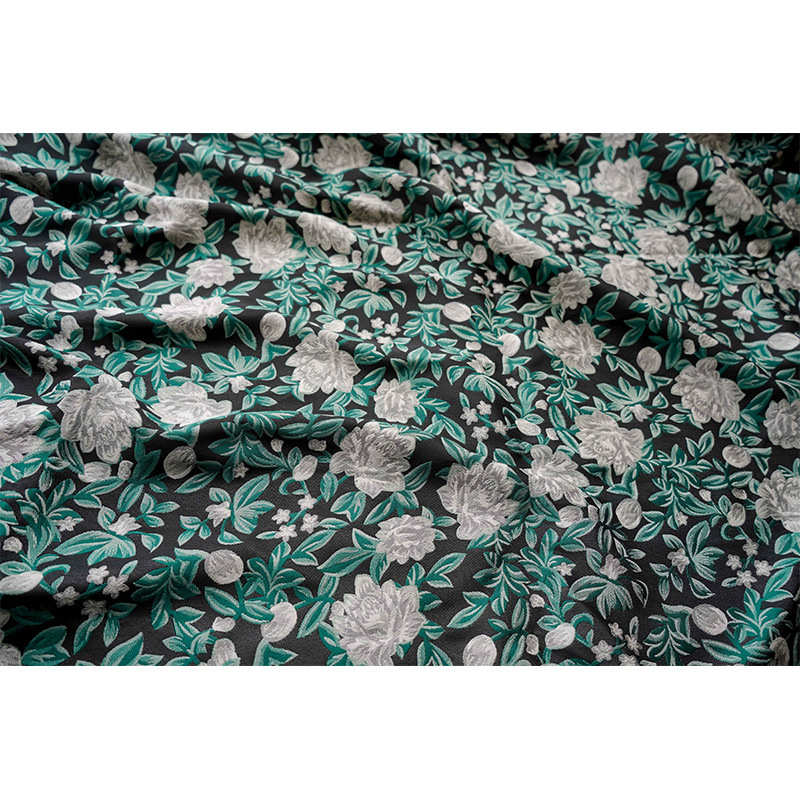 经典草绿大花朵春秋女装柔软面料文艺风花束不透包装简约提花布