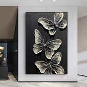 纯手绘抽象肌理蝴蝶大芬村油画玄关装 饰画立体客厅背景墙黑白挂画