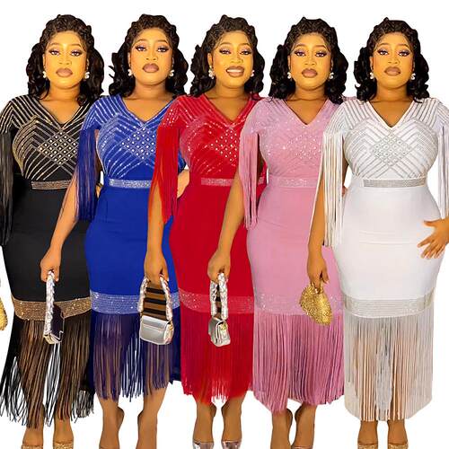 Fat plus plus size women's tassel dress 胖大码女装流苏连衣裙