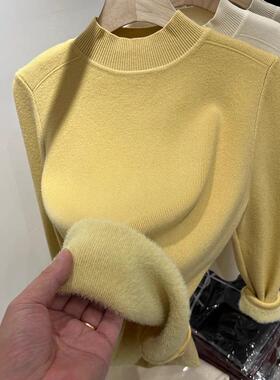 秋冬2025新款半高圆领一体绒加绒加厚针织衫女毛衣内搭打底1215z
