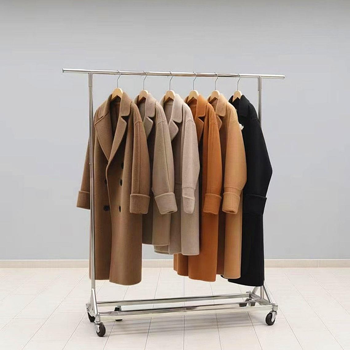 服装店展示架折叠升降落地式单杠衣架创意不锈钢带轮移动直播道具