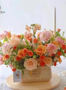 IYR7心悠环保纸绳手提花篮田园风手工纸编小篮子花艺编织防水插花