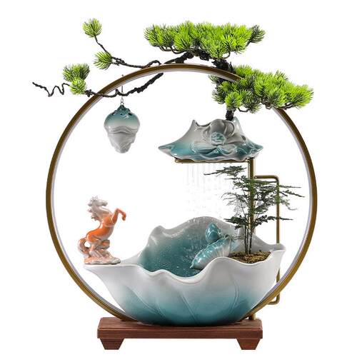 中式国潮循环陶瓷流水器喷泉招财客厅办公室桌面家居摆件开业礼品