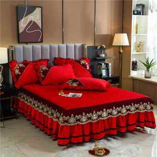 跨境蕾棉丝夹晶绒床裙四件套暖法兰绒保床罩加厚被套1CTC.8水m珊