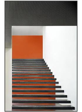 现代轻奢客厅墙壁玄关装饰画橙色阶梯背景墙壁竖版空间感落地挂画
