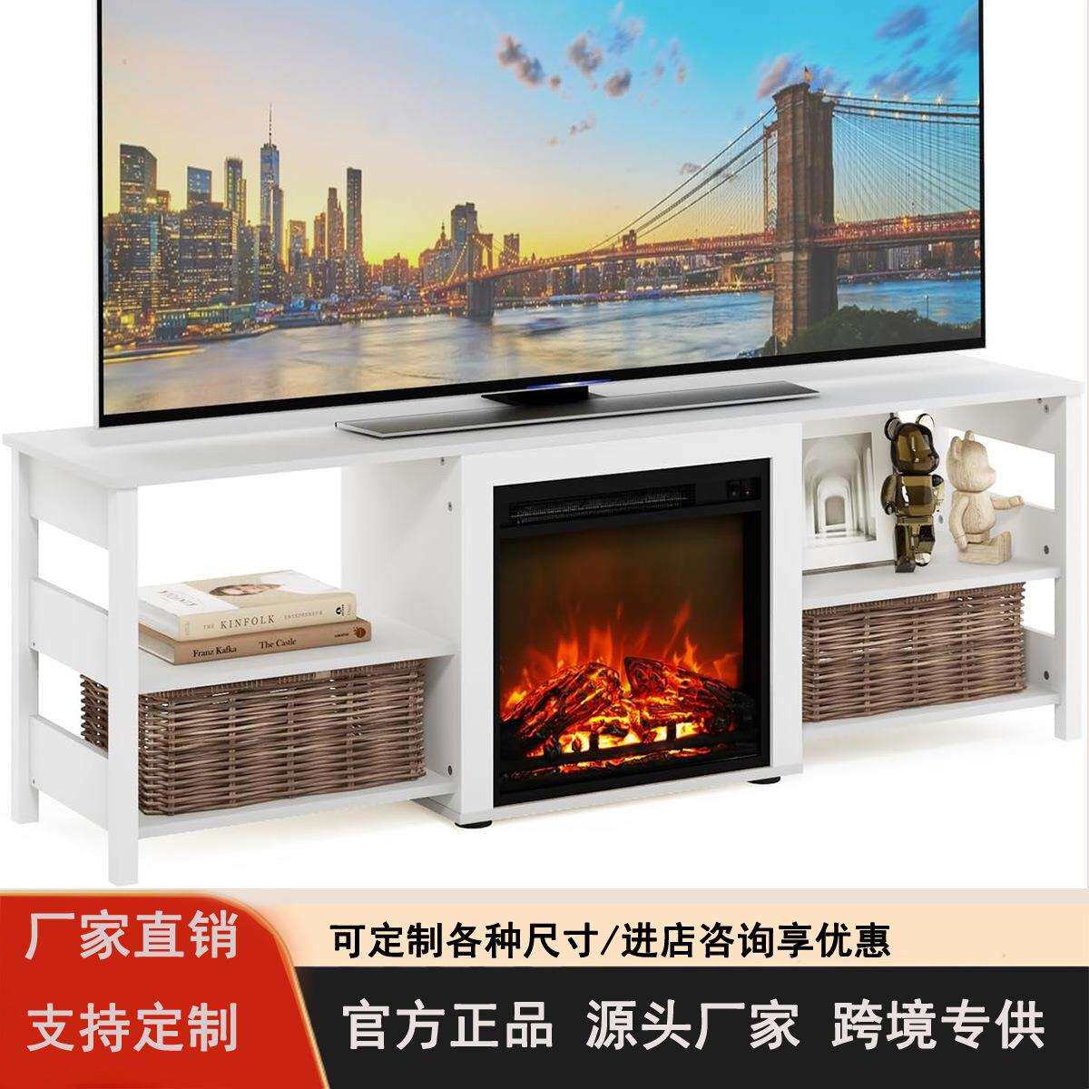 跨境爆款电子壁炉电视柜岩板台面实木框架简约客厅家具直供