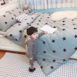 高档舒适棉天棉睡四件套棉床上用品纯男生针织棉被裸套柱床床单三