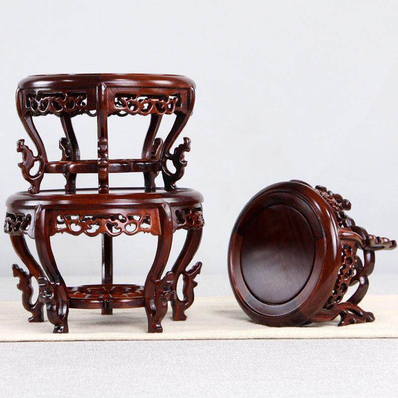 红花木托架底座实木质工艺品茶花壶盆瓶佛像缸香炉摆鱼件圆形yxdz