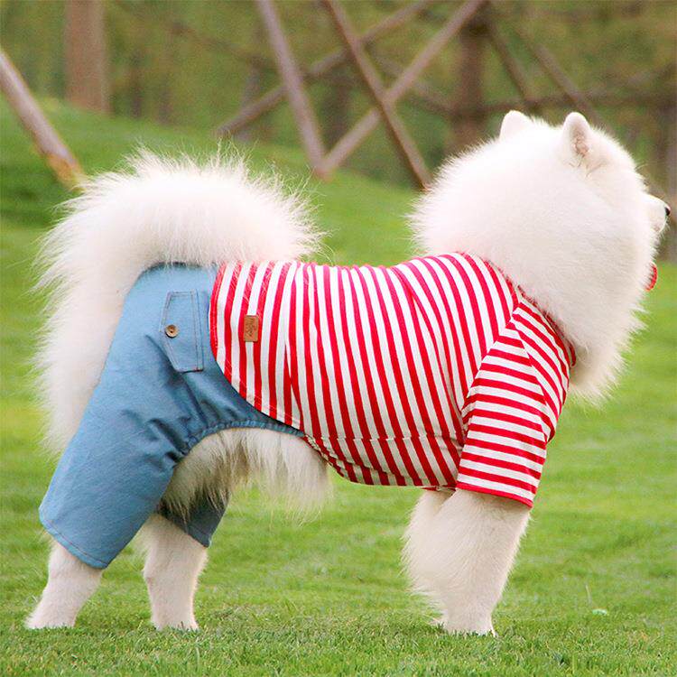 狗狗衣服中大型犬萨摩耶金毛哈士奇拉布拉多夏装宠物条纹四脚衣