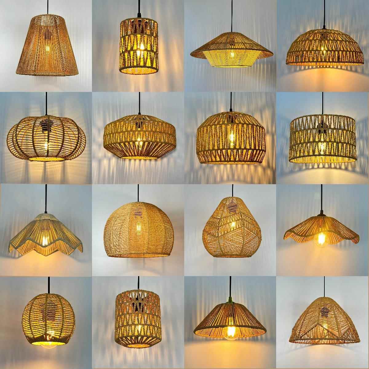 中古复古风奶油侘寂风日式客厅餐厅家居商用麻绳藤编新款藤编吊灯