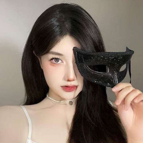 万圣节派对花纹半脸面具成人高档公主舞会cosplay暗黑风面罩道具