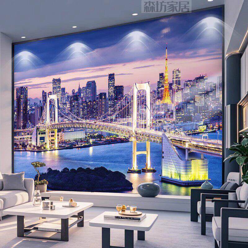 3D立体定制竹木纤维护墙板东京夜景电视背景墙碳晶板影视墙板扣板