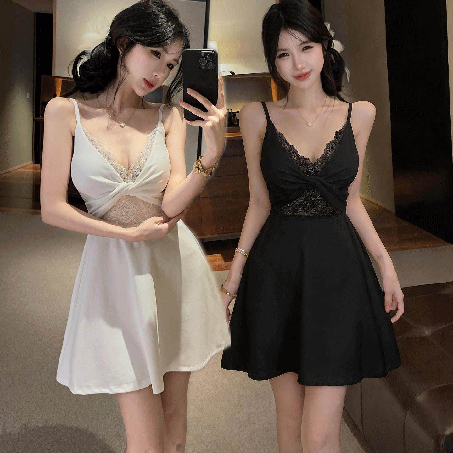 性感吊带露背连衣裙带胸垫夜店女装新款收腰显瘦低胸吧台会所工衣