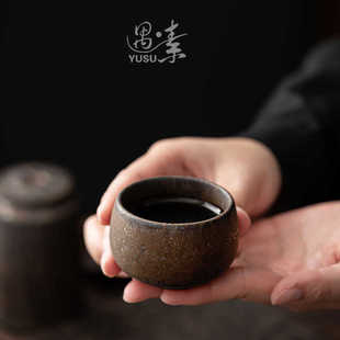 鎏金杯家用陶瓷茶杯品茗杯功夫茶具喝茶杯复古主人杯陶杯批发 中式
