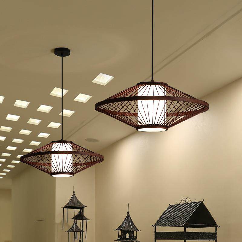 现代中式竹子吊灯竹艺灯具餐厅吧台玄关灯过道走廊禅意竹编小吊灯