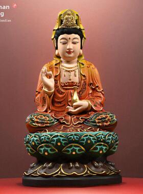 实木雕刻观音菩萨佛像装饰画坐莲观音家居客厅入口装饰工艺品