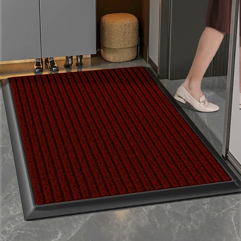 入户门地垫耐脏免洗防水吸尘可裁剪简约红色高端长款条纹门垫家用