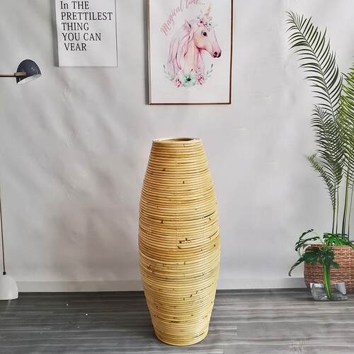 东南亚藤编落花地瓶摆件插干 干燥花绢厅花编织设花器OAL客饭厅橱