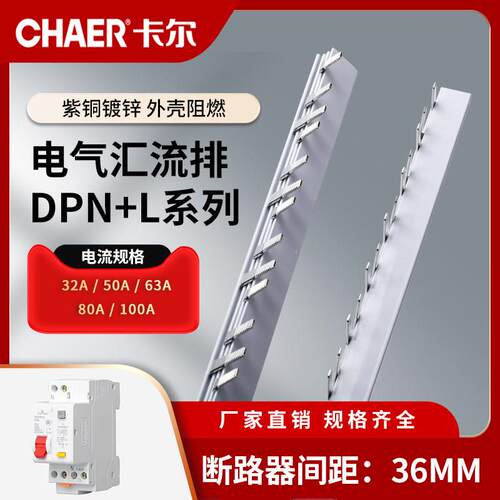 CHAER卡尔 DPN+L紫铜汇流排 漏电保护1P+N空气开关36mm间距接线条